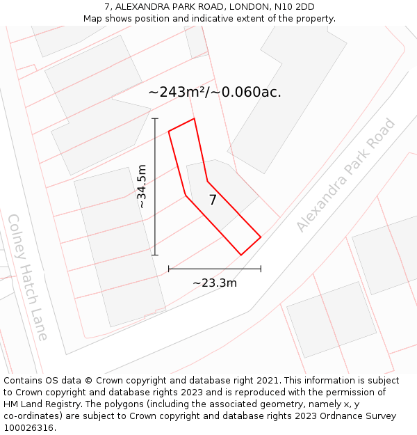 7, ALEXANDRA PARK ROAD, LONDON, N10 2DD: Plot and title map