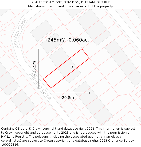 7, ALFRETON CLOSE, BRANDON, DURHAM, DH7 8UE: Plot and title map