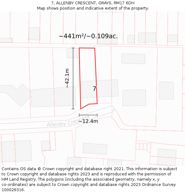 7, ALLENBY CRESCENT, GRAYS, RM17 6DH: Plot and title map