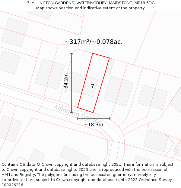 7, ALLINGTON GARDENS, WATERINGBURY, MAIDSTONE, ME18 5DG: Plot and title map