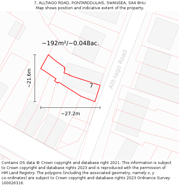 7, ALLTIAGO ROAD, PONTARDDULAIS, SWANSEA, SA4 8HU: Plot and title map