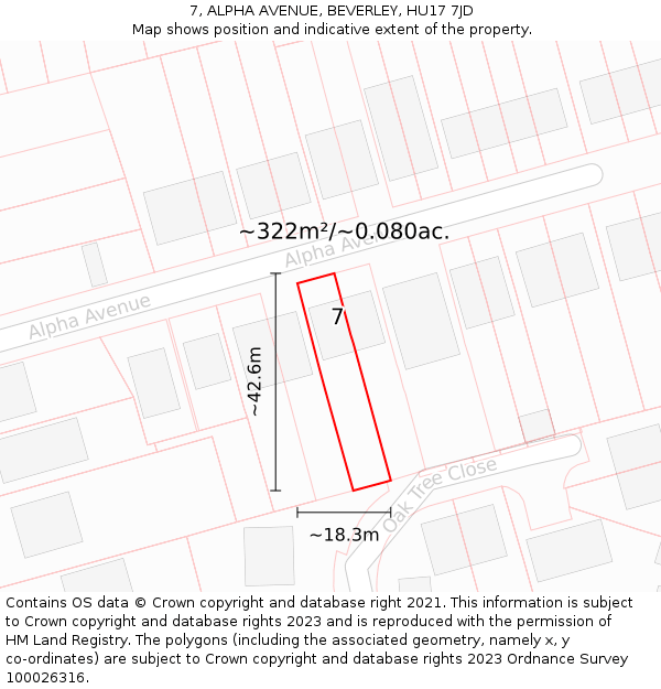 7, ALPHA AVENUE, BEVERLEY, HU17 7JD: Plot and title map