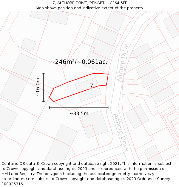 7, ALTHORP DRIVE, PENARTH, CF64 5FF: Plot and title map