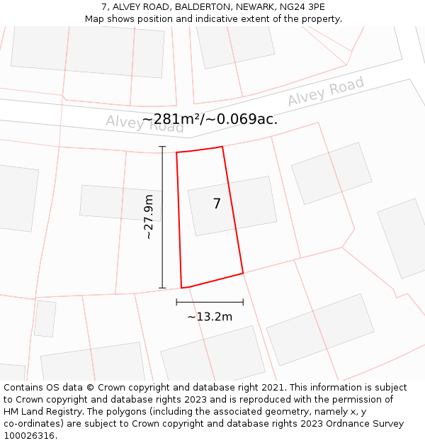 7, ALVEY ROAD, BALDERTON, NEWARK, NG24 3PE: Plot and title map