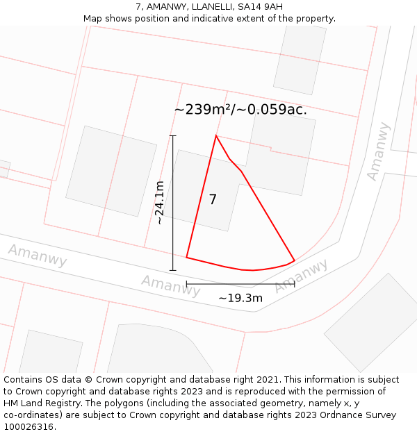 7, AMANWY, LLANELLI, SA14 9AH: Plot and title map