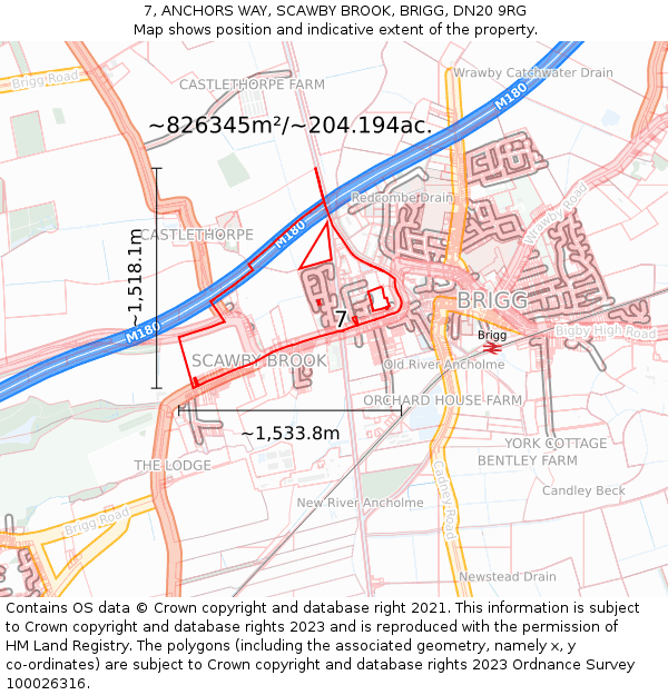 7, ANCHORS WAY, SCAWBY BROOK, BRIGG, DN20 9RG: Plot and title map