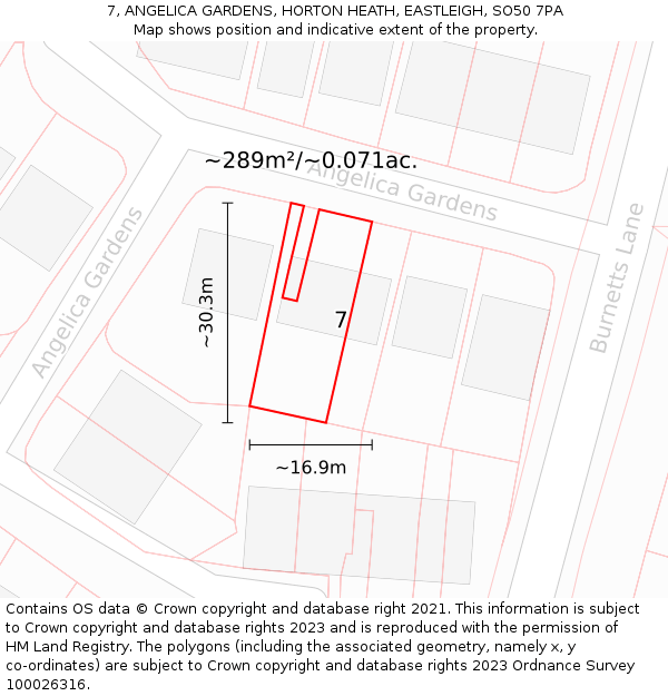 7, ANGELICA GARDENS, HORTON HEATH, EASTLEIGH, SO50 7PA: Plot and title map