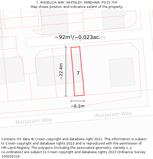 7, ANGELICA WAY, WHITELEY, FAREHAM, PO15 7HY: Plot and title map