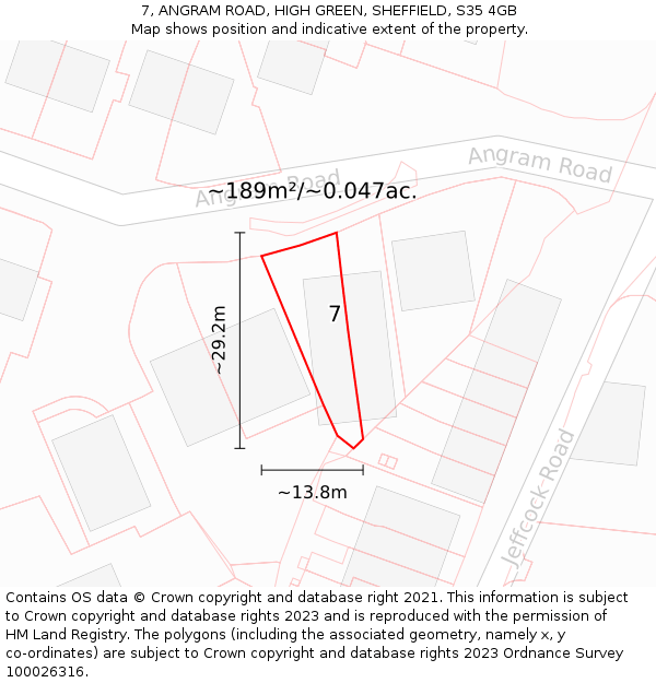 7, ANGRAM ROAD, HIGH GREEN, SHEFFIELD, S35 4GB: Plot and title map