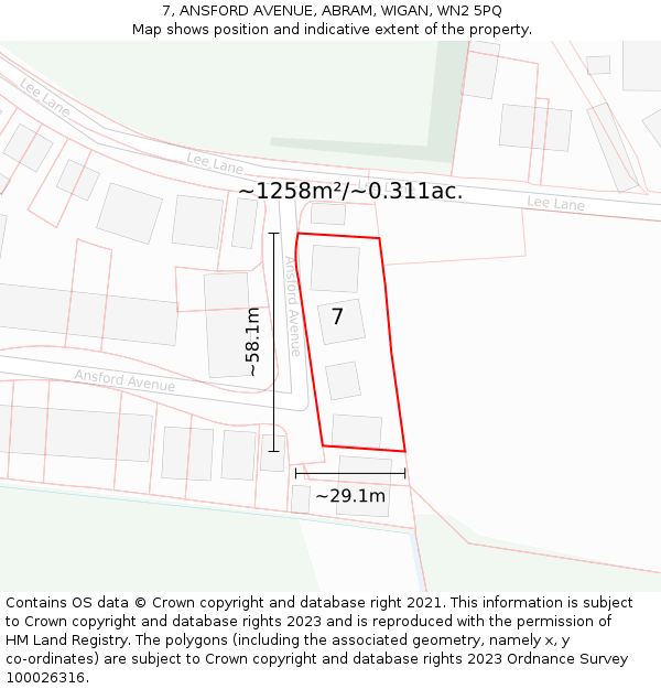 7, ANSFORD AVENUE, ABRAM, WIGAN, WN2 5PQ: Plot and title map