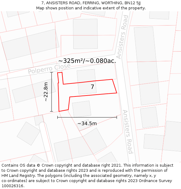 7, ANSISTERS ROAD, FERRING, WORTHING, BN12 5JJ: Plot and title map