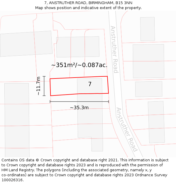 7, ANSTRUTHER ROAD, BIRMINGHAM, B15 3NN: Plot and title map