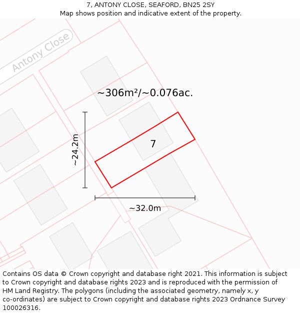 7, ANTONY CLOSE, SEAFORD, BN25 2SY: Plot and title map