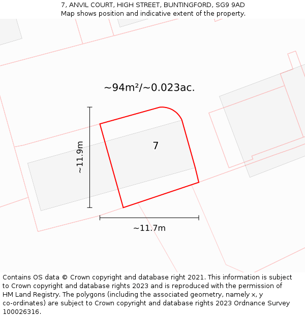 7, ANVIL COURT, HIGH STREET, BUNTINGFORD, SG9 9AD: Plot and title map