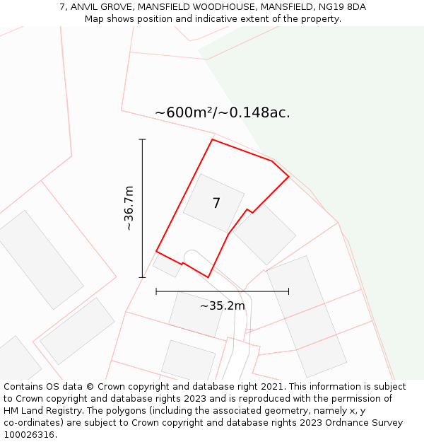 7, ANVIL GROVE, MANSFIELD WOODHOUSE, MANSFIELD, NG19 8DA: Plot and title map