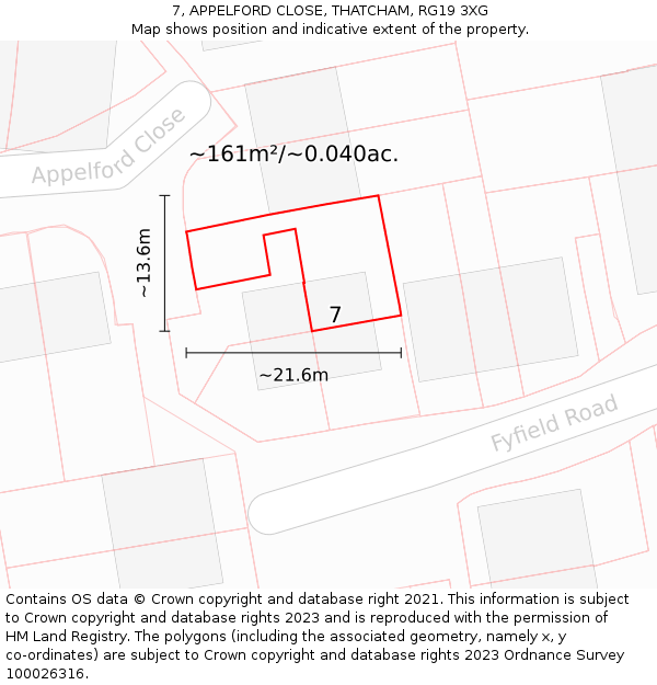 7, APPELFORD CLOSE, THATCHAM, RG19 3XG: Plot and title map