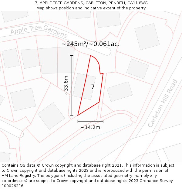 7, APPLE TREE GARDENS, CARLETON, PENRITH, CA11 8WG: Plot and title map