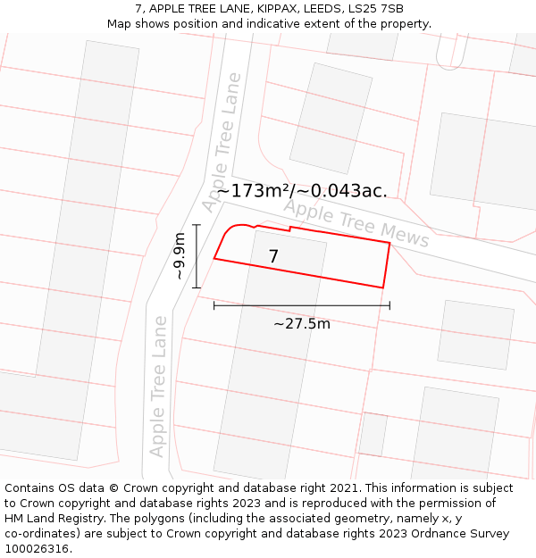 7, APPLE TREE LANE, KIPPAX, LEEDS, LS25 7SB: Plot and title map