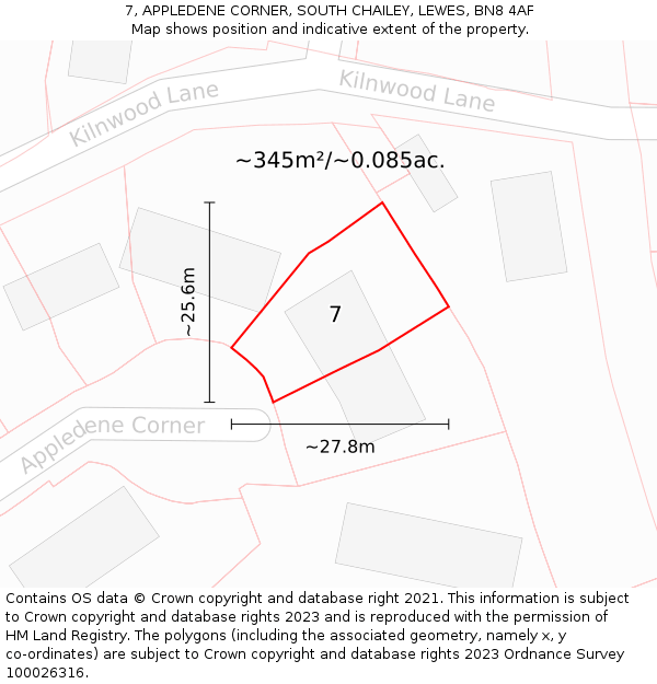 7, APPLEDENE CORNER, SOUTH CHAILEY, LEWES, BN8 4AF: Plot and title map