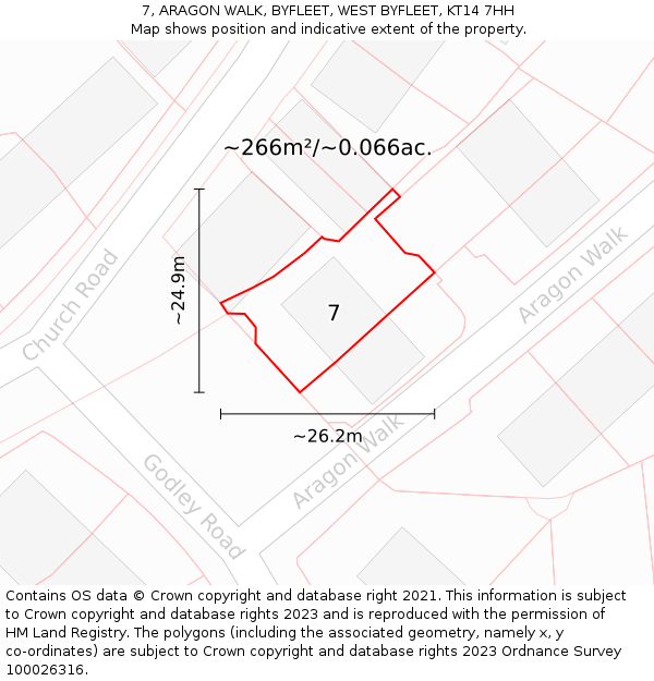 7, ARAGON WALK, BYFLEET, WEST BYFLEET, KT14 7HH: Plot and title map