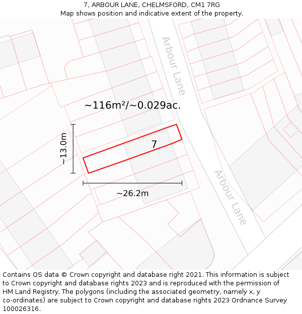 7, ARBOUR LANE, CHELMSFORD, CM1 7RG: Plot and title map