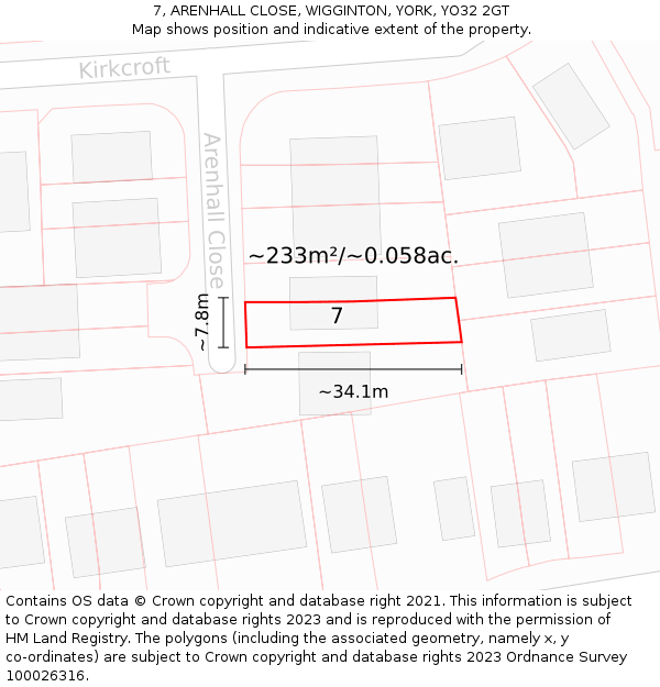 7, ARENHALL CLOSE, WIGGINTON, YORK, YO32 2GT: Plot and title map