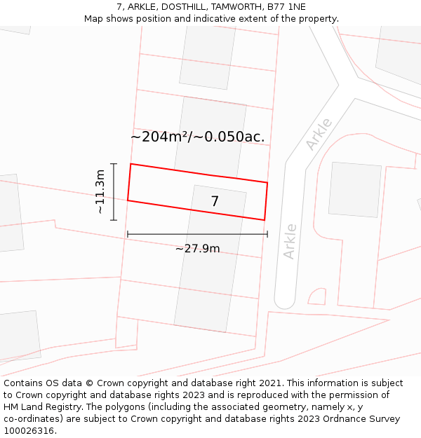 7, ARKLE, DOSTHILL, TAMWORTH, B77 1NE: Plot and title map