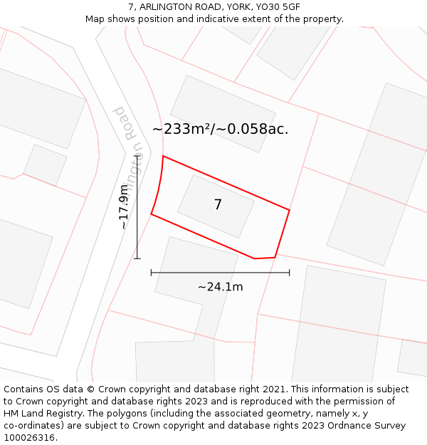 7, ARLINGTON ROAD, YORK, YO30 5GF: Plot and title map