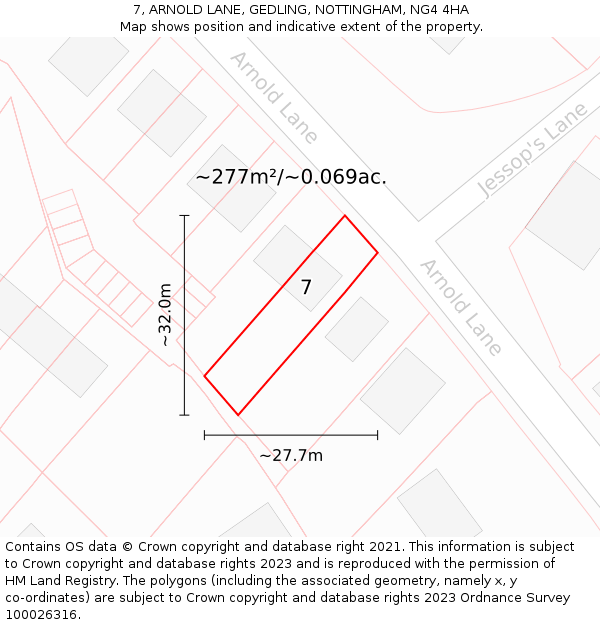 7, ARNOLD LANE, GEDLING, NOTTINGHAM, NG4 4HA: Plot and title map