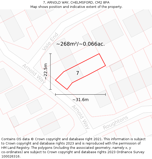 7, ARNOLD WAY, CHELMSFORD, CM2 8PA: Plot and title map