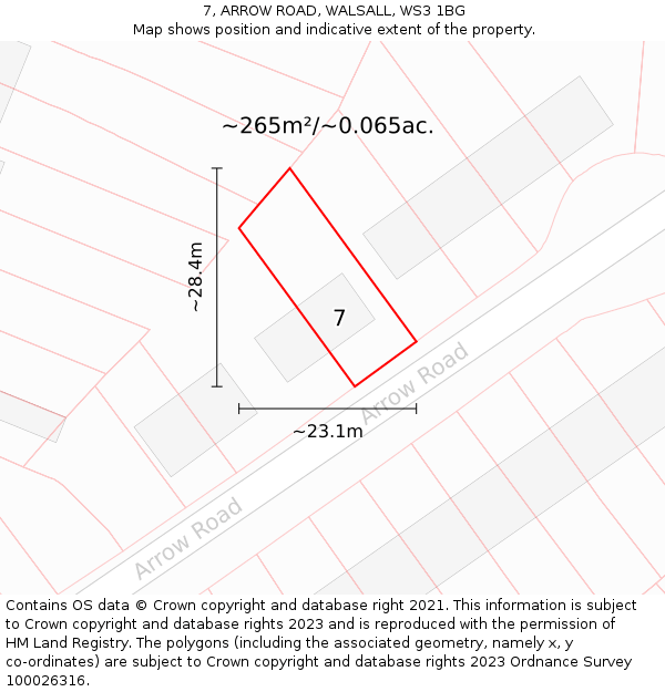 7, ARROW ROAD, WALSALL, WS3 1BG: Plot and title map
