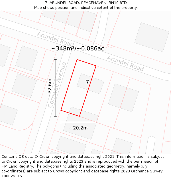 7, ARUNDEL ROAD, PEACEHAVEN, BN10 8TD: Plot and title map