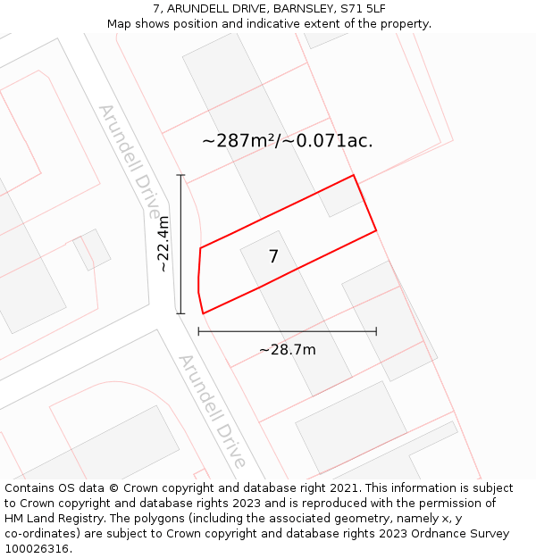 7, ARUNDELL DRIVE, BARNSLEY, S71 5LF: Plot and title map