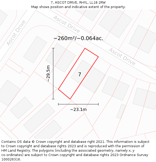 7, ASCOT DRIVE, RHYL, LL18 2RW: Plot and title map