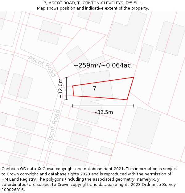 7, ASCOT ROAD, THORNTON-CLEVELEYS, FY5 5HL: Plot and title map