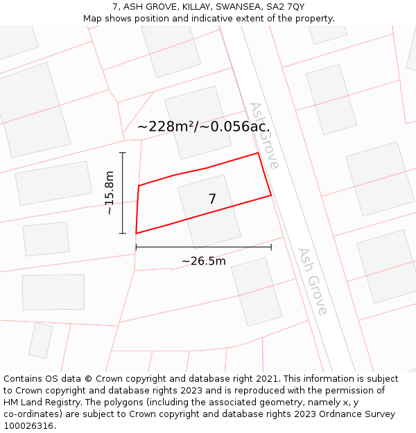 7, ASH GROVE, KILLAY, SWANSEA, SA2 7QY: Plot and title map