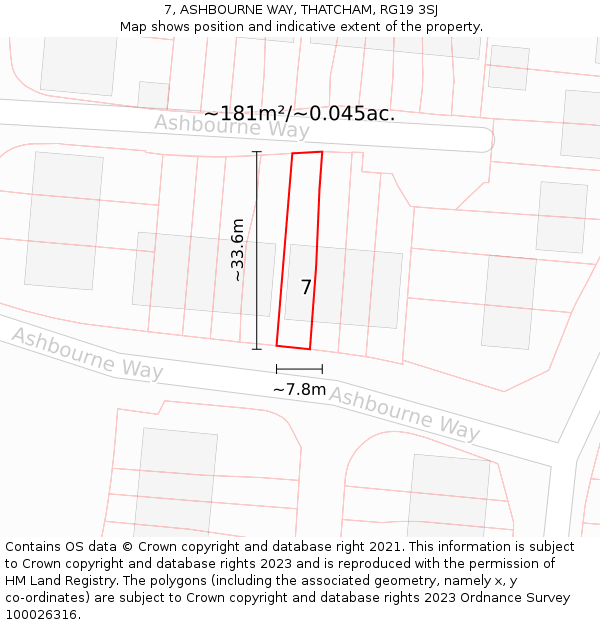 7, ASHBOURNE WAY, THATCHAM, RG19 3SJ: Plot and title map