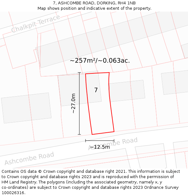 7, ASHCOMBE ROAD, DORKING, RH4 1NB: Plot and title map