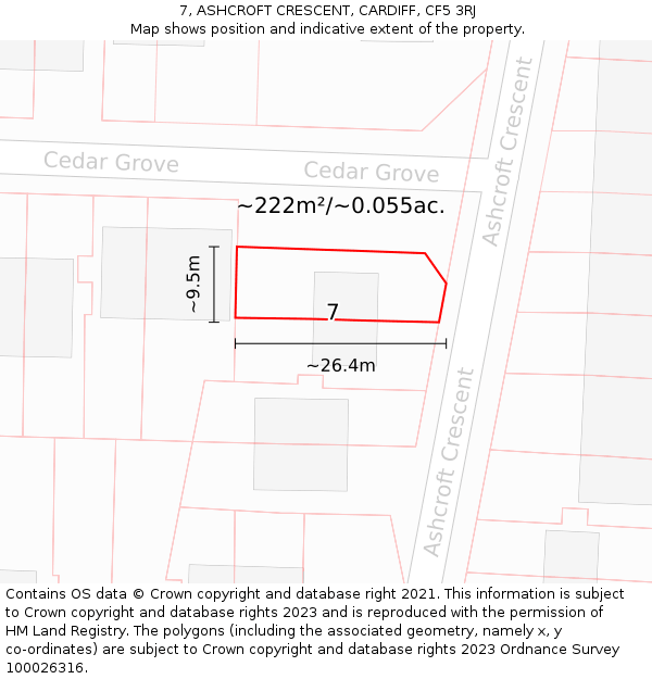 7, ASHCROFT CRESCENT, CARDIFF, CF5 3RJ: Plot and title map