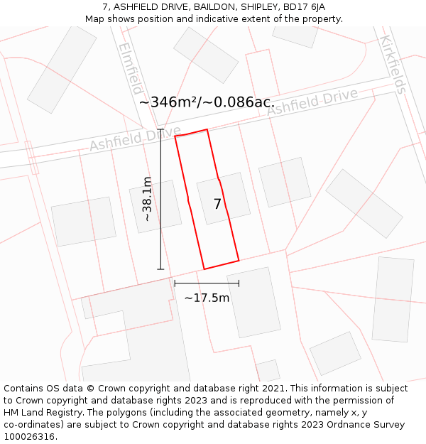 7, ASHFIELD DRIVE, BAILDON, SHIPLEY, BD17 6JA: Plot and title map