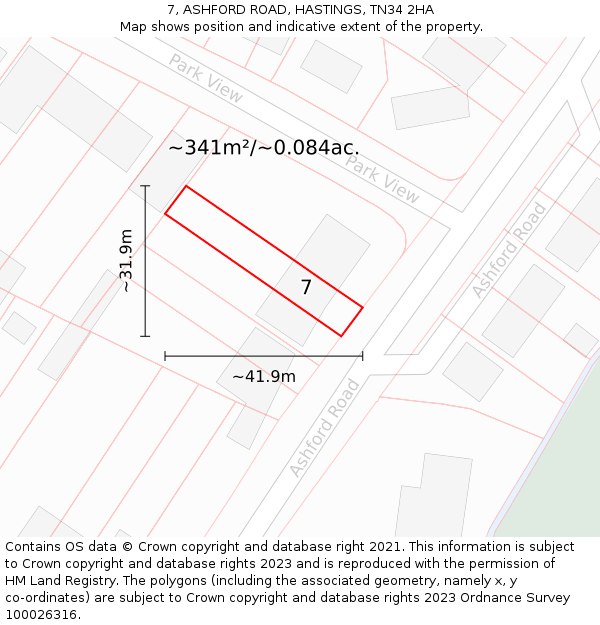 7, ASHFORD ROAD, HASTINGS, TN34 2HA: Plot and title map