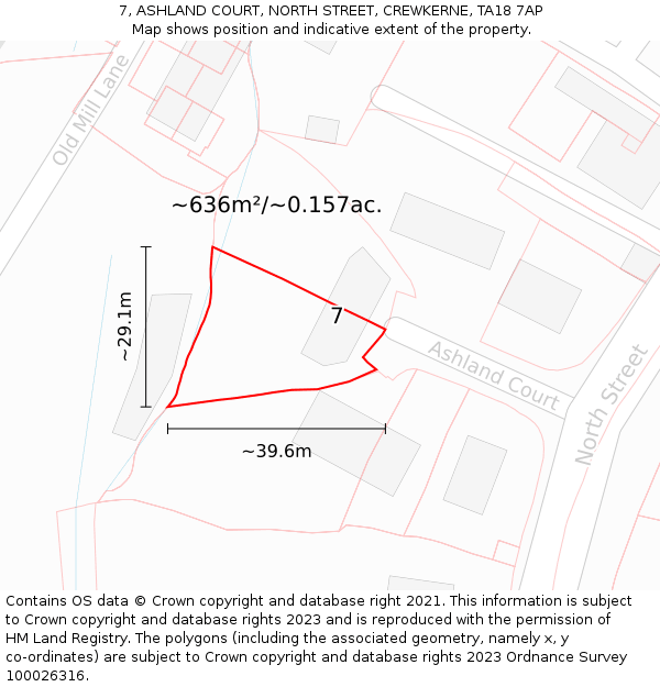 7, ASHLAND COURT, NORTH STREET, CREWKERNE, TA18 7AP: Plot and title map