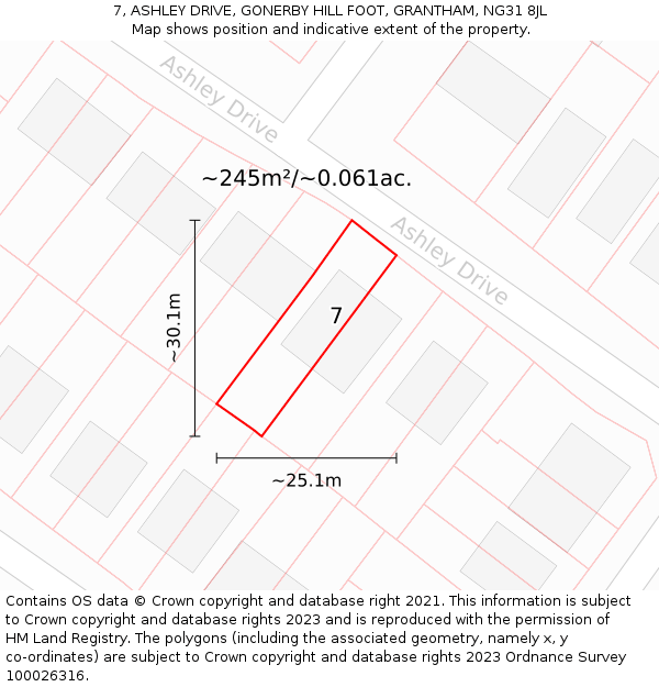 7, ASHLEY DRIVE, GONERBY HILL FOOT, GRANTHAM, NG31 8JL: Plot and title map