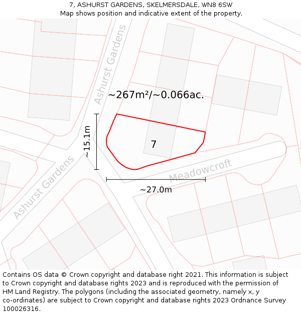 7, ASHURST GARDENS, SKELMERSDALE, WN8 6SW: Plot and title map