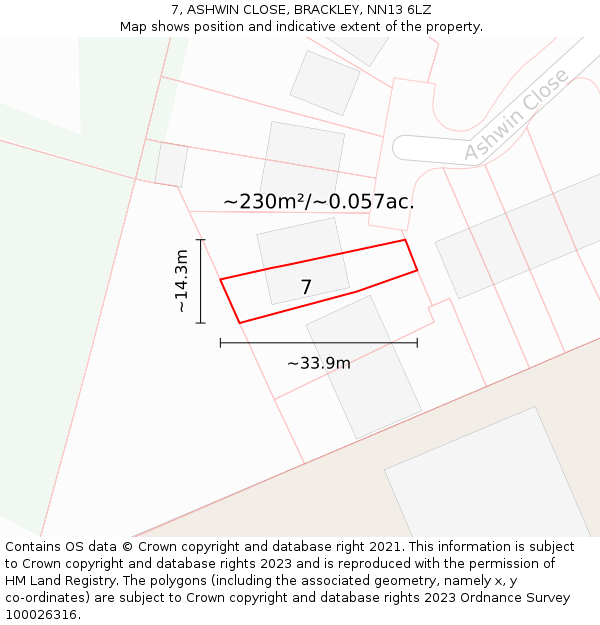 7, ASHWIN CLOSE, BRACKLEY, NN13 6LZ: Plot and title map