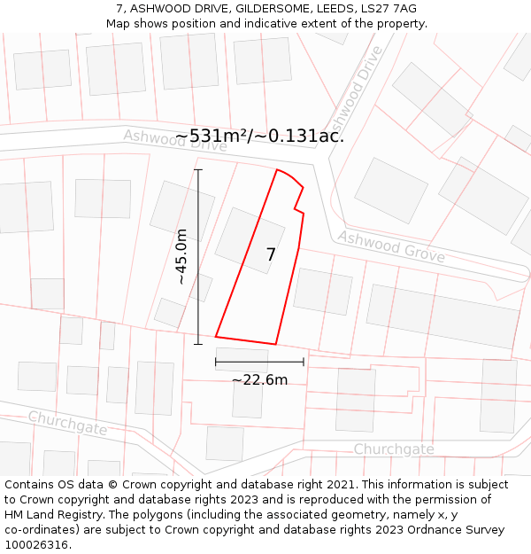 7, ASHWOOD DRIVE, GILDERSOME, LEEDS, LS27 7AG: Plot and title map