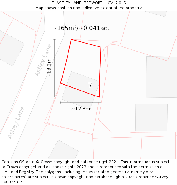 7, ASTLEY LANE, BEDWORTH, CV12 0LS: Plot and title map