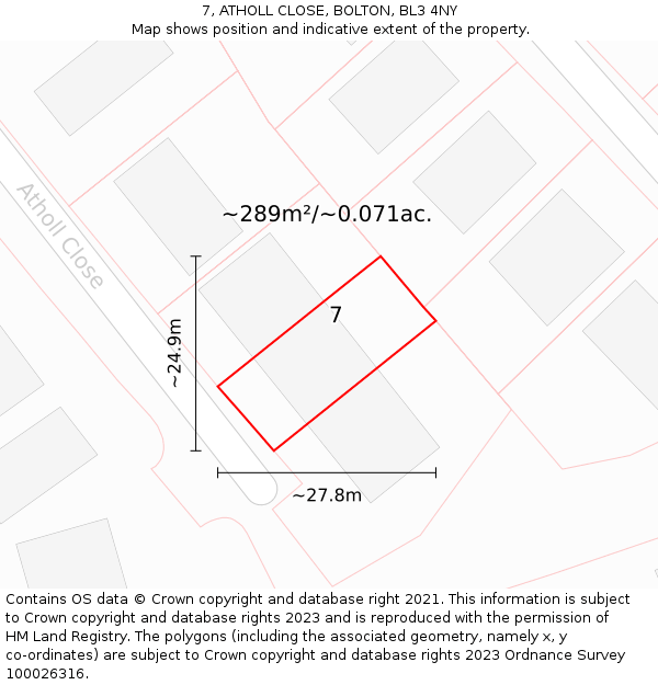 7, ATHOLL CLOSE, BOLTON, BL3 4NY: Plot and title map