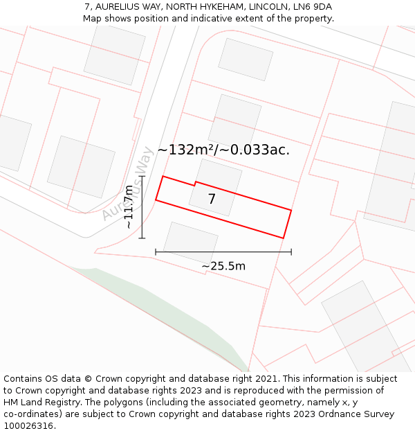 7, AURELIUS WAY, NORTH HYKEHAM, LINCOLN, LN6 9DA: Plot and title map