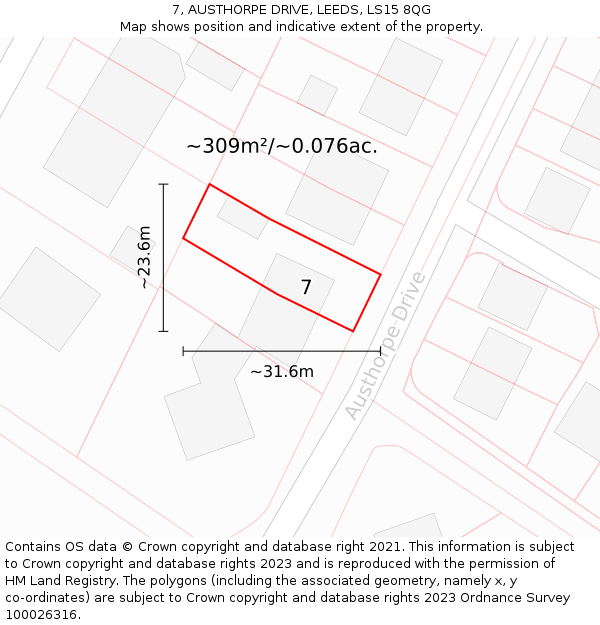 7, AUSTHORPE DRIVE, LEEDS, LS15 8QG: Plot and title map